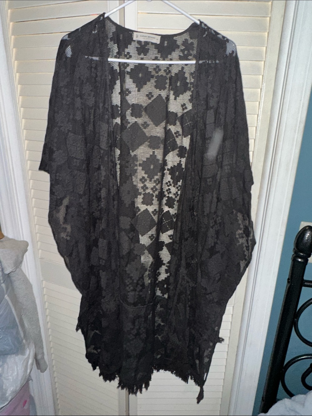 Lucky Brand Black Sheer Crochet Kimono